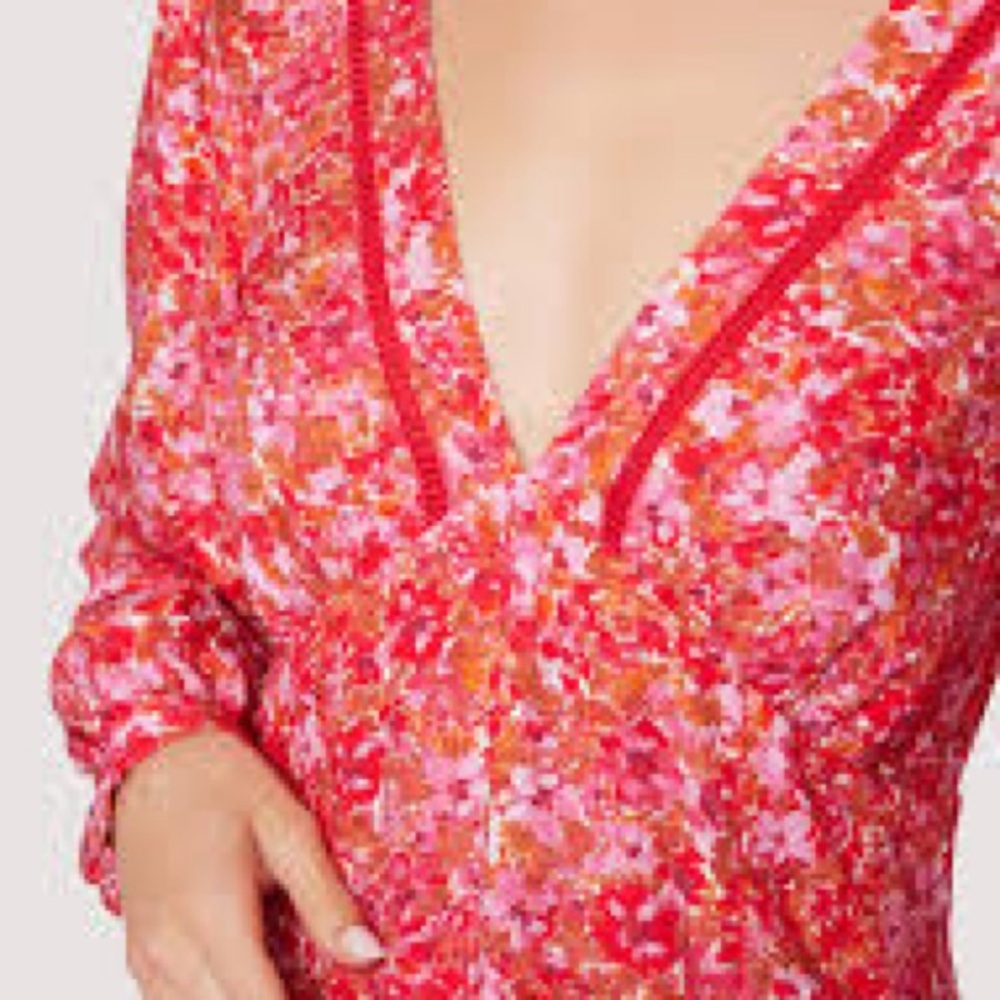 Lost + Wander Petal Patch pink tan floral top size large.